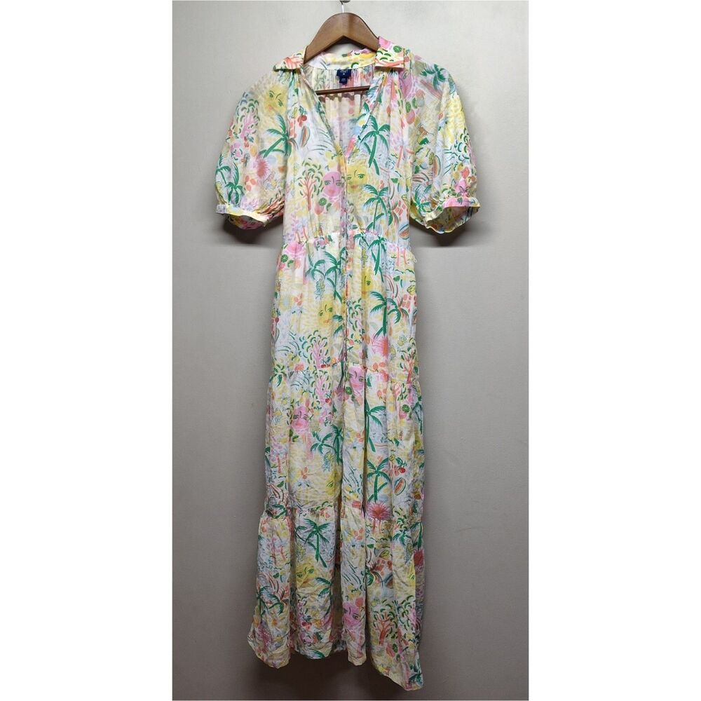 Roller Rabbit Target Maxi Dress Women XXS White Short Sleeve Vacation Novelty